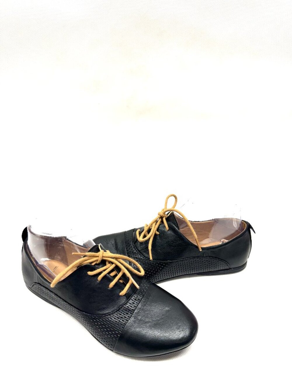 Miz Mooz Black Kallie Lace-Up Flats with Tan Laces